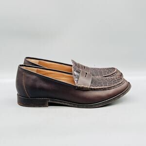 Vionic Shoes Womens 9.5 Brown Leather Croc Penny Loafer Flats Slip On Comfort